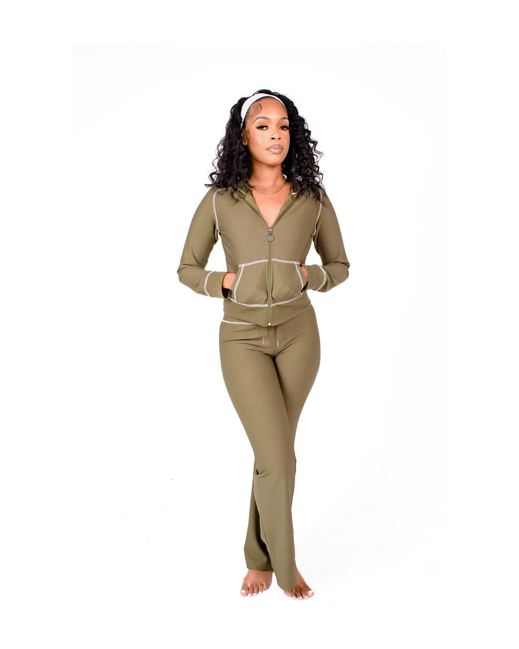 Olive Green Waffle Knit Set